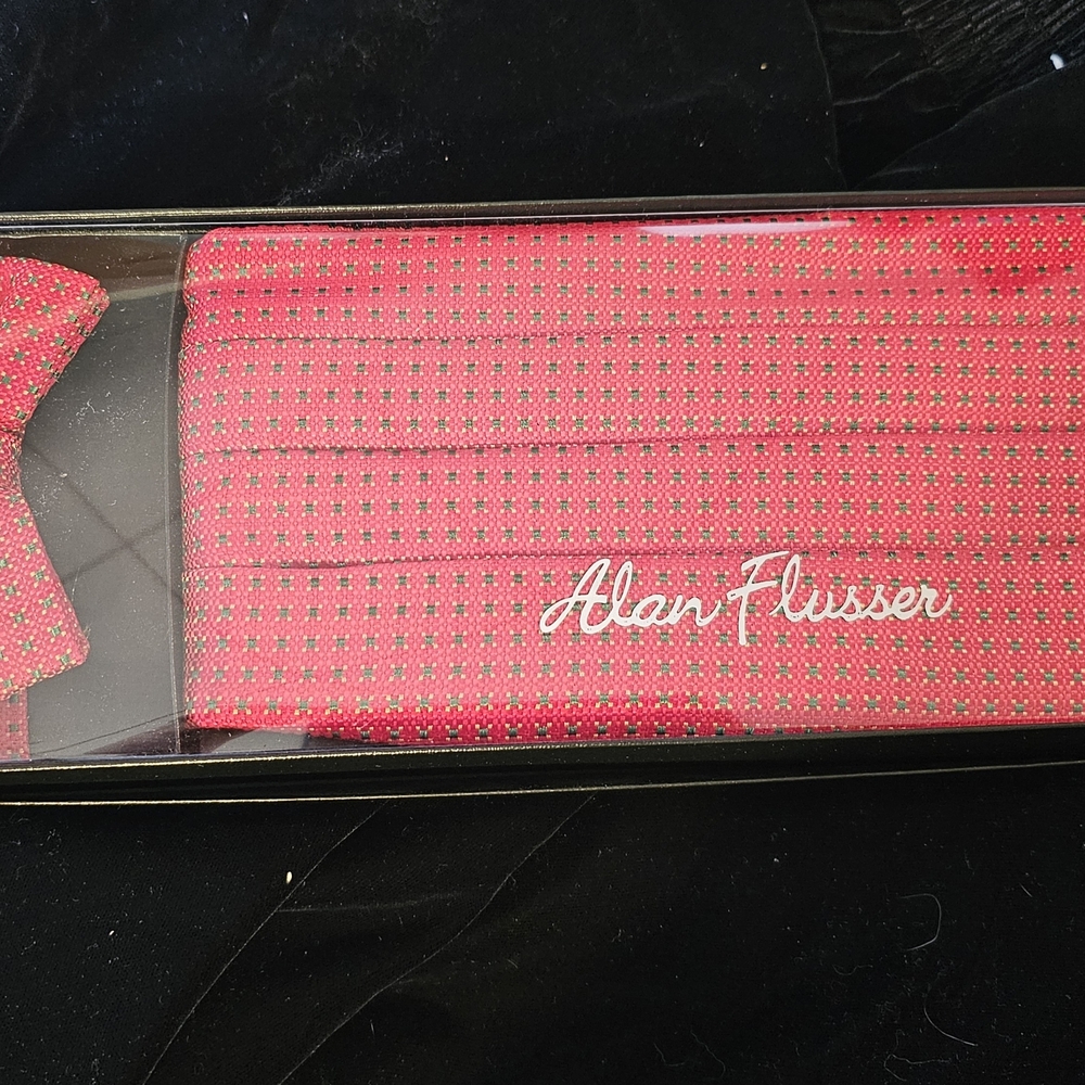 Alan Flusser Red and Gold Bow Tie and Cummerbund Set